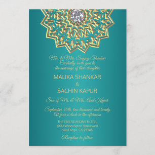 Blauwgroen Blue Mandala Gold Indiase huwelijksuitn Kaart