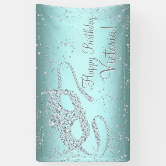 Blauwgroen Blue Masquerade Verjaardagsfeest Spandoek (Verticaal)