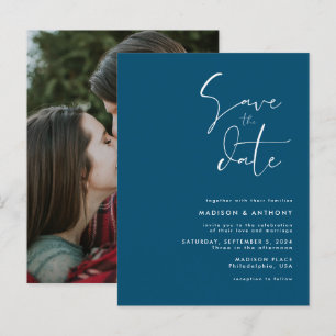 Blauwgroen Blue Minimalist Save the Date Weddenfot Uitnodiging Briefkaart
