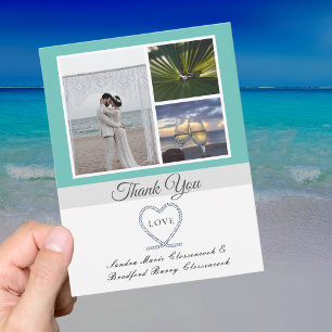 Blauwgroen Blue Nautical Heart Anchor Weddenfoto Bedankkaart