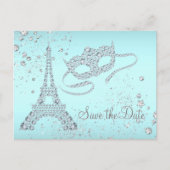 Blauwgroen Blue Paris Masquerade Party Bewaar de d Aankondigingskaart (Voorkant)