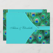 Blauwgroen Blue Peacock bruiloft uitnodiging (Voorkant / Achterkant)