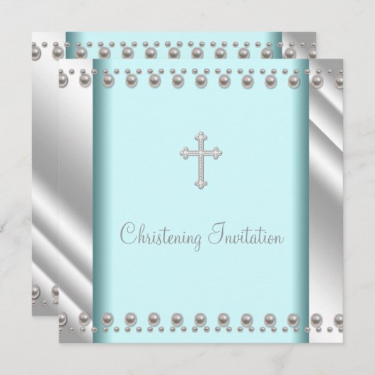 Blauwgroen Blue Pearl Cross Baby doop doop doopsel Kaart (Voorkant / Achterkant)