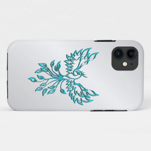 Blauwgroen Blue Phoenix stijgt op zilver Case-Mate iPhone Case (Achterkant (horizontaal))