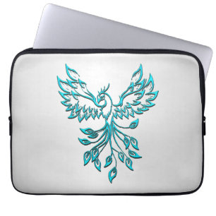 Blauwgroen Blue Phoenix stijgt op zilver Laptop Sleeve