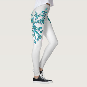Blauwgroen Blue Phoenix stijgt op zilver Leggings