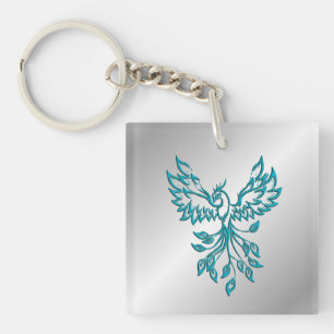 Blauwgroen Blue Phoenix stijgt op zilver Sleutelhanger
