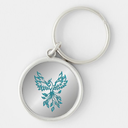 Blauwgroen Blue Phoenix stijgt op zilver Sleutelhanger (Voorkant)