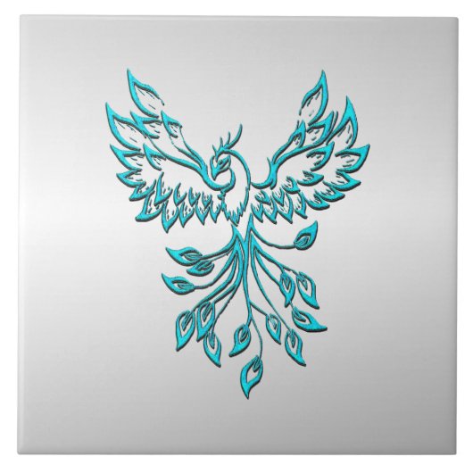Blauwgroen Blue Phoenix stijgt op zilver Tegeltje (Voorkant)