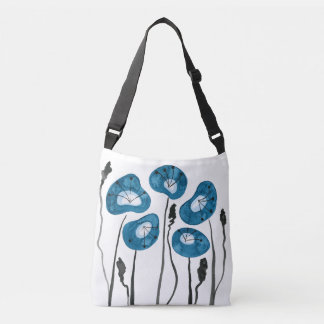 Blauwgroen Blue Poppies Crossbody Bag Tas
