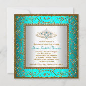 Blauwgroen Blue Quinceanera Gold Tiara Kaart (Achterkant)