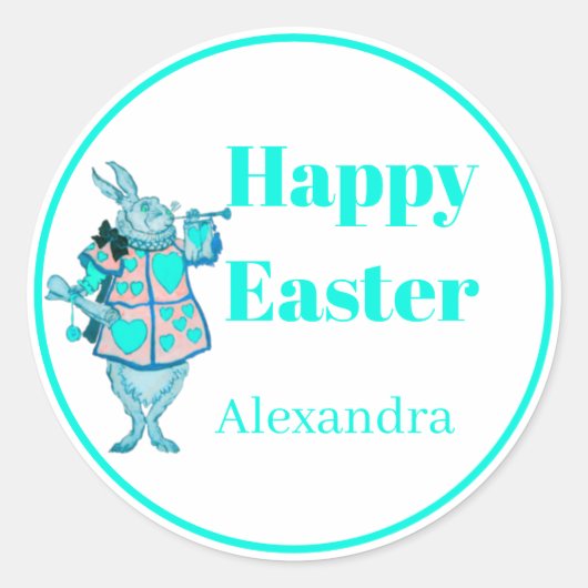 Blauwgroen Blue Rabbit Easter sticker. Ronde Sticker (Voorkant)