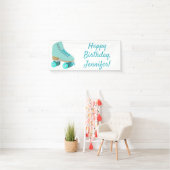 Blauwgroen Blue Retro Quad Roller Schaats, speciaa Spandoek (Insitu)