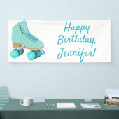 Blauwgroen Blue Retro Quad Roller Schaats, speciaa Spandoek (Beurs)