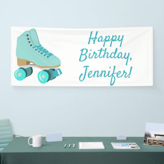 Blauwgroen Blue Retro Quad Roller Schaats, speciaa Spandoek (Beurs)