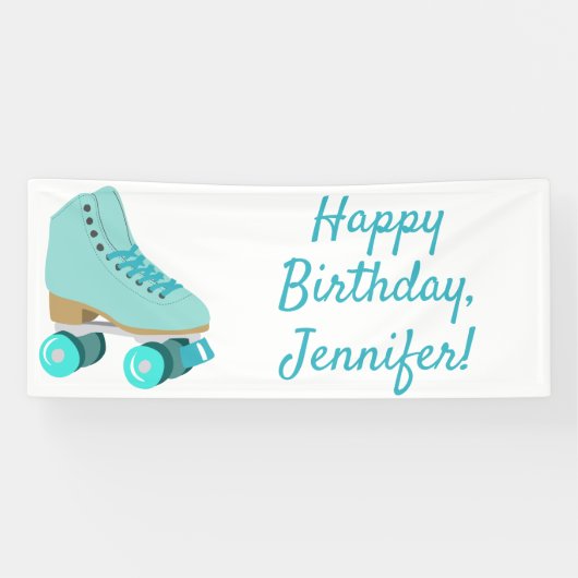 Blauwgroen Blue Retro Quad Roller Schaats, speciaa Spandoek (Horizontaal)