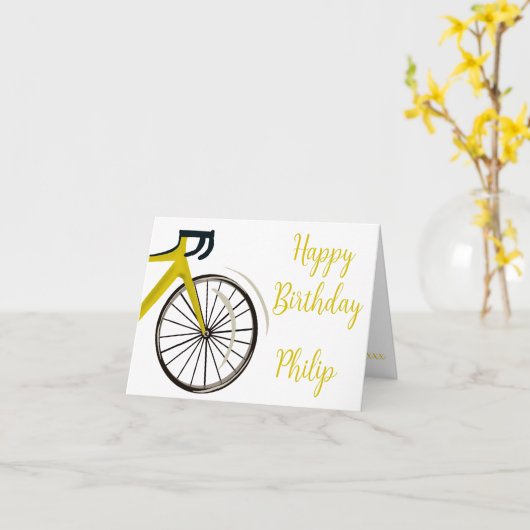 Blauwgroen Blue Road Fietser Verjaardag Kaart (Gele Bloem)