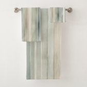 Blauwgroen Blue Sage Green Cream Distressed Stripe Bad Handdoek (Insitu)