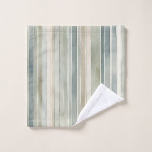 Blauwgroen Blue Sage Green Cream Distressed Stripe Bad Handdoek (Wasdoekje)