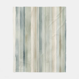 Blauwgroen Blue Sage Green Cream Distressed Stripe Fleece Deken