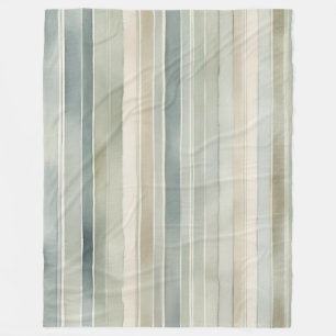 Blauwgroen Blue Sage Green Cream Distressed Stripe Fleece Deken