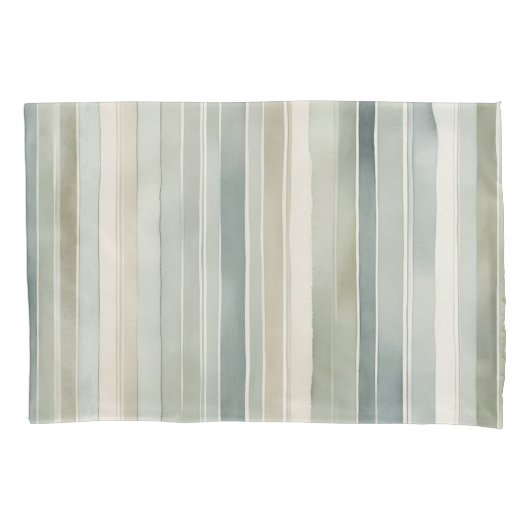 Blauwgroen Blue Sage Green Cream Distressed Stripe Kussensloop (Voorkant)