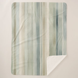Blauwgroen Blue Sage Green Cream Distressed Stripe Sherpa Deken