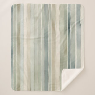 Blauwgroen Blue Sage Green Cream Distressed Stripe Sherpa Deken
