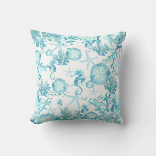 Blauwgroen Blue Seahorse Sanddollar Seashell Koraa Kussen