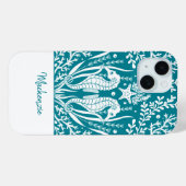 Blauwgroen Blue Seahorses gepersonaliseerd Case-Mate iPhone Case (Achterkant (horizontaal))