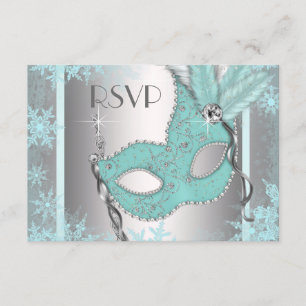 Blauwgroen Blue Snowflake Masquerade Party RSVP