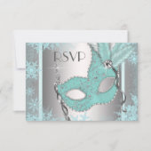Blauwgroen Blue Snowflake Masquerade Party RSVP (Voorkant)
