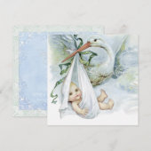 Blauwgroen Blue Stork Baby shower Kaart (Voorkant / Achterkant)
