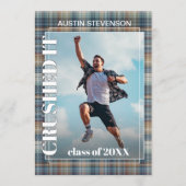 Blauwgroen Blue Tartan Pset Afstuderen Aankondiging (Voorkant)