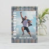 Blauwgroen Blue Tartan Pset Afstuderen Aankondiging (Staand voorkant)