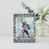 Blauwgroen Blue Tartan Pset Afstuderen kondiging Briefkaart (Staand voorkant)