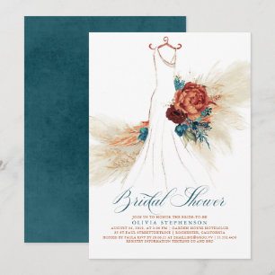 Blauwgroen Blue Terracotta Floral Boho Vrijgezelle Kaart