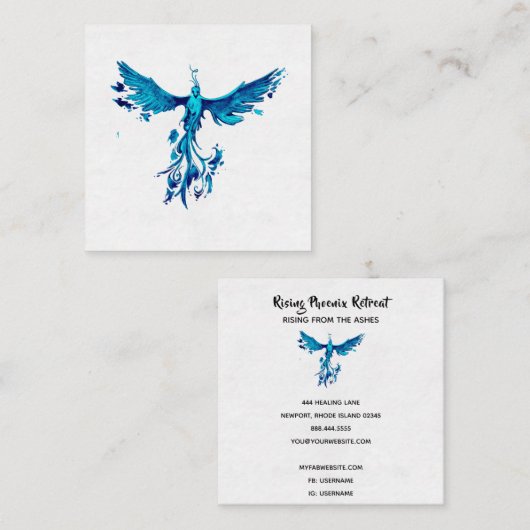 *~* BLAUWGROEN BLUE Veters Phoenix Rising Ashes Vierkante Visitekaartje (Voorkant / Achterkant)