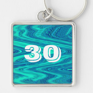 Blauwgroen Blue Waves Abstract 30ste verjaardagsca Sleutelhanger