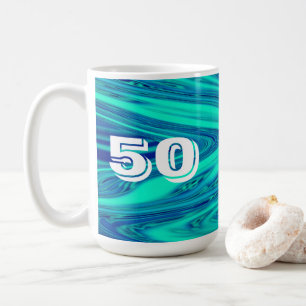 Blauwgroen Blue Waves Abstract 50 Verjaardag Custo Koffiemok