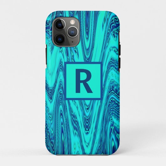 Blauwgroen Blue Wavy Abstracte Patronen Monogram I Case-Mate iPhone Case (Achterkant)