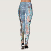 Blauwgroen Blue White Floral Leggings (Achterkant)