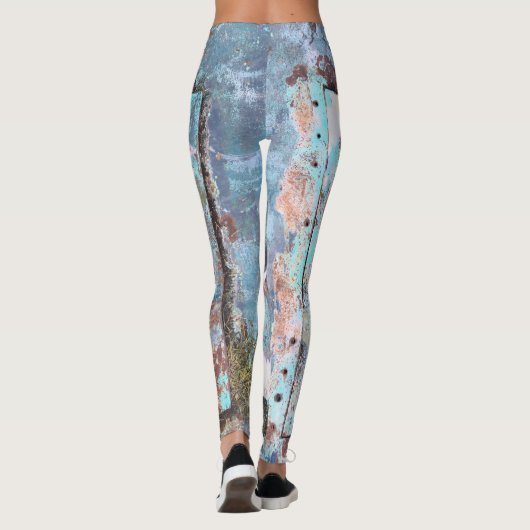 Blauwgroen Blue White Floral Leggings (Achterkant)