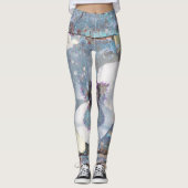 Blauwgroen Blue White Floral Leggings (Voorkant)