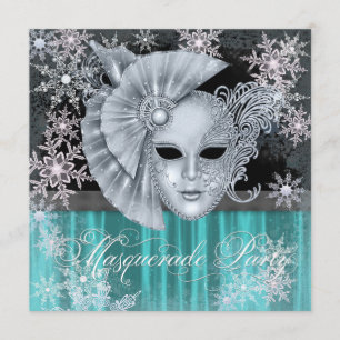 Blauwgroen Blue Winter Wonderland Masquerade Party Kaart