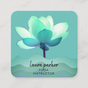 Blauwgroen Blue Yoga Instructor Lotus Flower Water Vierkante Visitekaartje