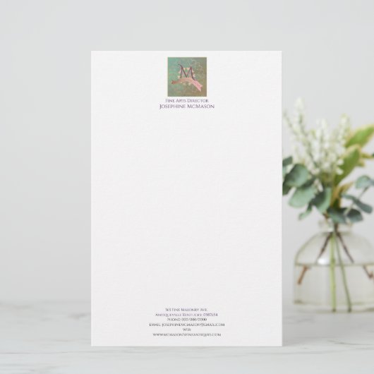 Blauwgroen&Blush Monogram Zakelijk Briefpapier (Staand voorkant)