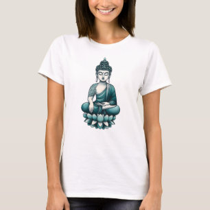 Blauwgroen Boeddha in een lotushouding T-shirt