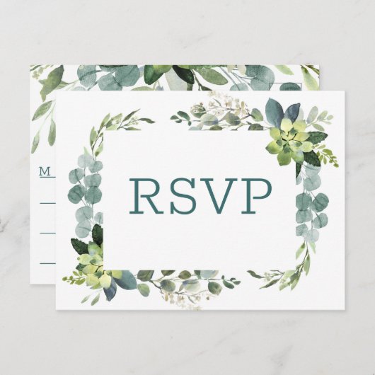 Blauwgroen boeket - RSVP Post Kaart (Voorkant / Achterkant)