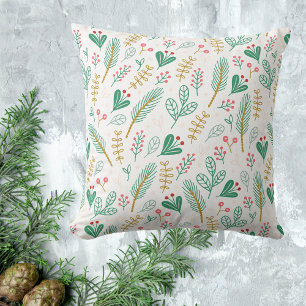 Blauwgroen Boho Pine Needle Leaf Berry Holiday Kussen